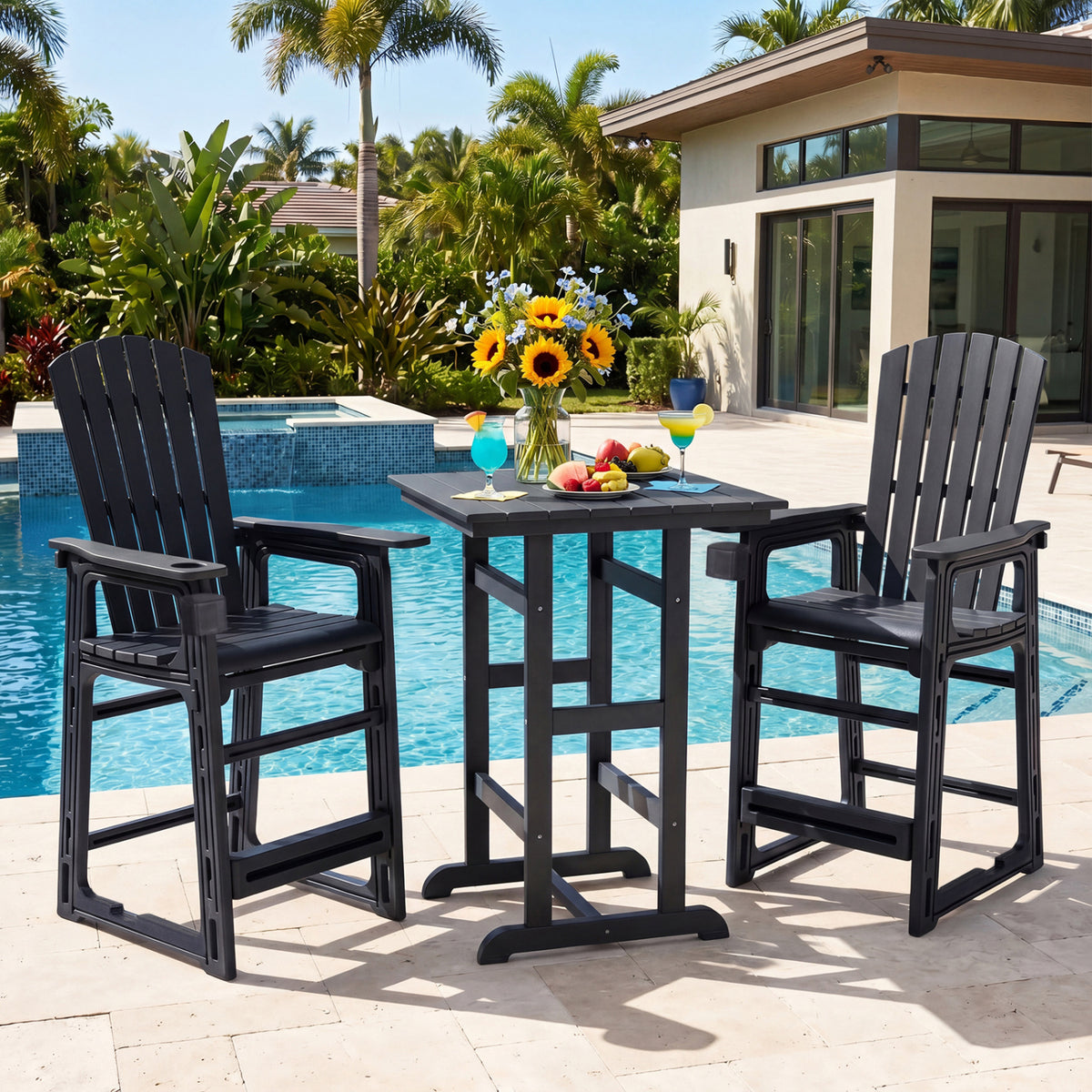Outdoor 29 Inch Height Bar Stool with Backrest and Armrests