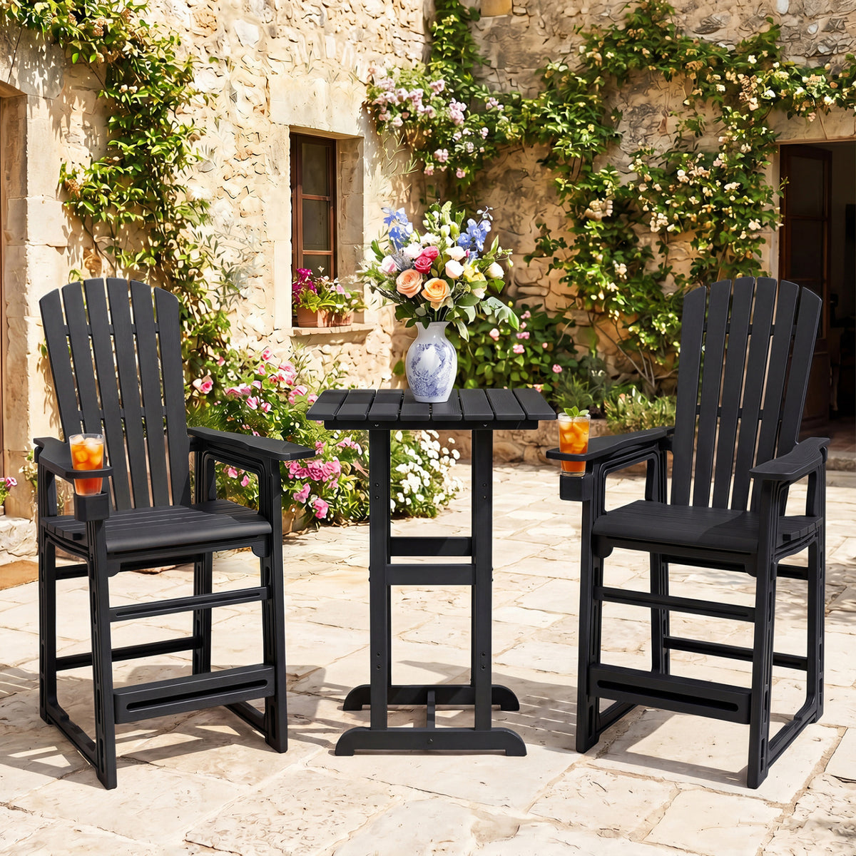 Outdoor 29 Inch Height Bar Stool with Backrest and Armrests