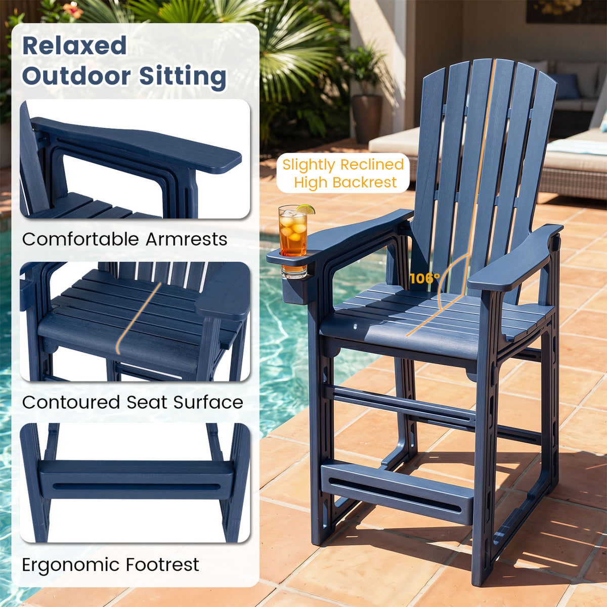 Outdoor 29 Inch Height Bar Stool with Backrest and Armrests