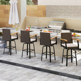 Outdoor 360Â° Swivel Bar Stool with Cushion and Acacia Wood Armrests-F