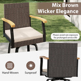 Outdoor 360Â° Swivel Bar Stool with Cushion and Acacia Wood Armrests-F