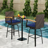 Outdoor 360Â° Swivel Bar Stool with Cushion and Acacia Wood Armrests-F