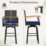 Outdoor 360Â° Swivel Bar Stool with Cushion and Acacia Wood Armrests-F