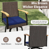 Outdoor 360Â° Swivel Bar Stool with Cushion and Acacia Wood Armrests-F