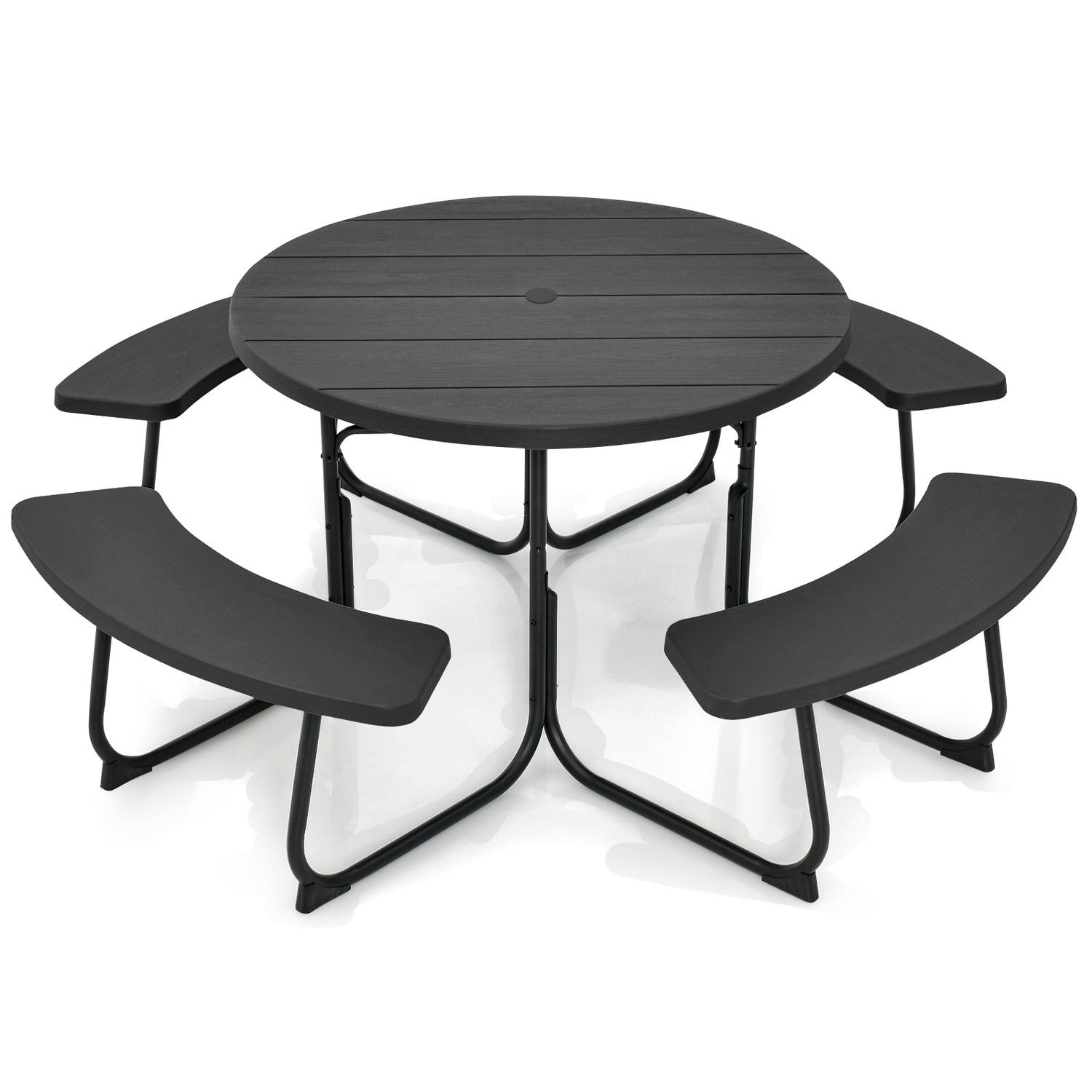 8-Person Outdoor Picnic Table and Bench Set with Umbrella Hole