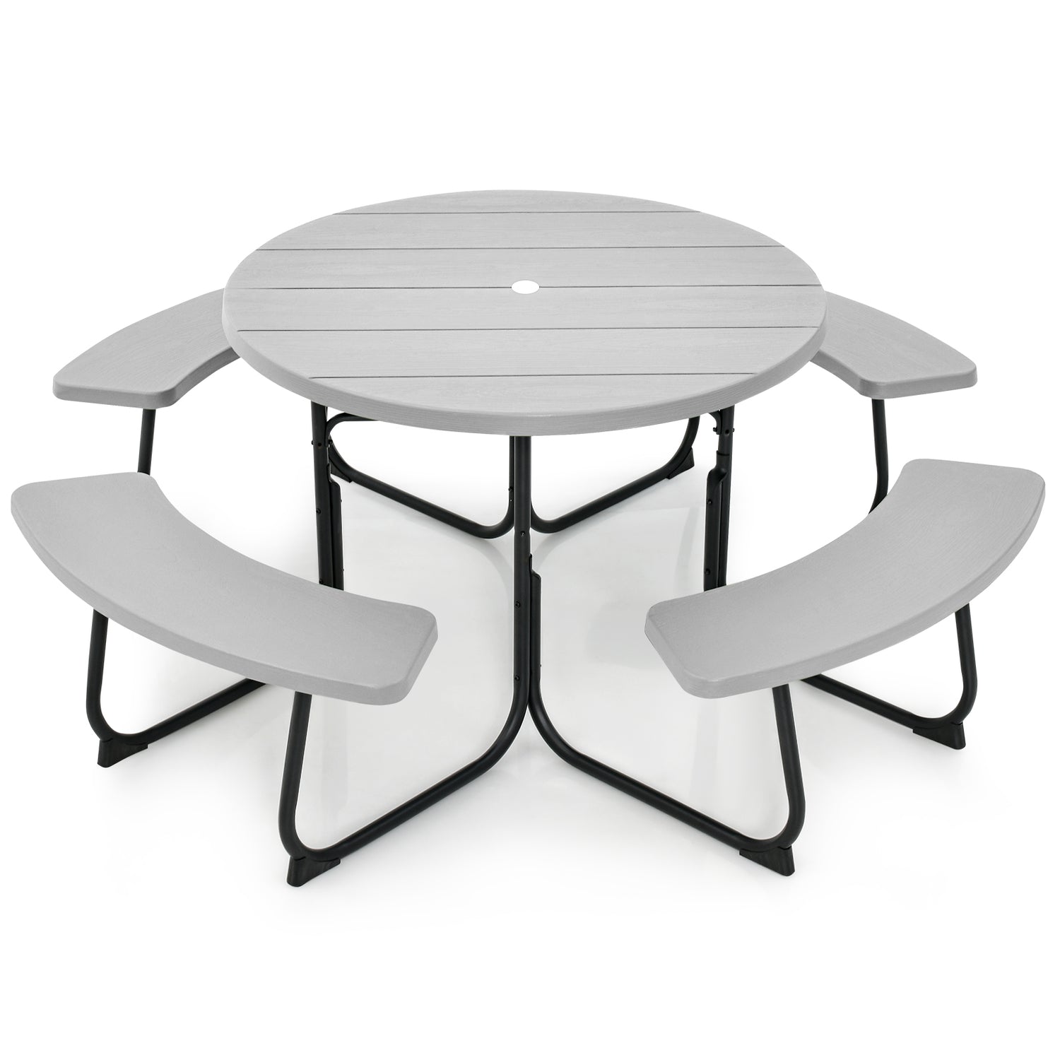 8-Person Outdoor Picnic Table and Bench Set with Umbrella Hole