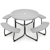 8-Person Outdoor Picnic Table and Bench Set with Umbrella Hole