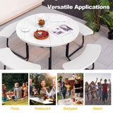 8-Person Outdoor Picnic Table and Bench Set with Umbrella Hole
