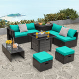 Outdoor 9 Pieces Patio Furniture Set with 50 000 BTU Propane Fire Pit Table
