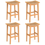 Outdoor Acacia Wood Bar Stools Set of 2 with PE Rattan Seats and Backrests