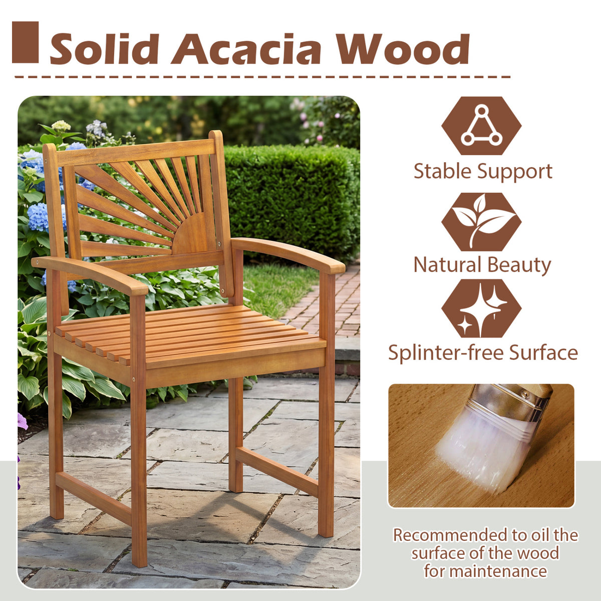Outdoor Acacia Wood Dining Chairs-Set of 2