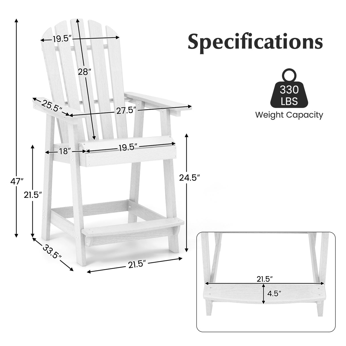 HDPE Patio Chair with Armrest and Footrest for Indoor Outdoor