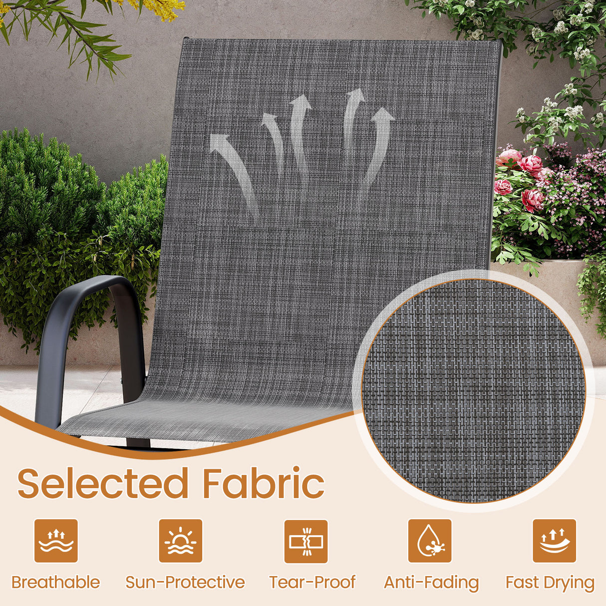Outdoor Bar Stools Set of 2 29 Inch Fabric Bar Height Stools with Armrests