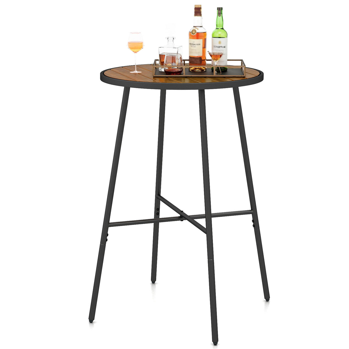 Outdoor Bar Table 41 inch Bar Height Patio Round Table with Acacia Wood Top and Metal Frame