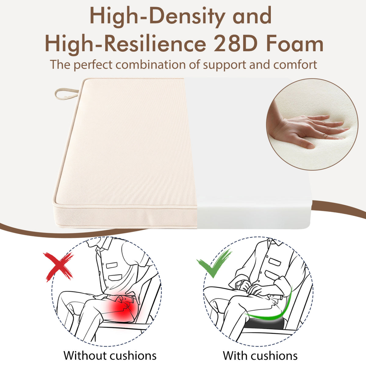Outdoor Chair Cushion Set of 4 Waterproof Olefin Seat Cushions