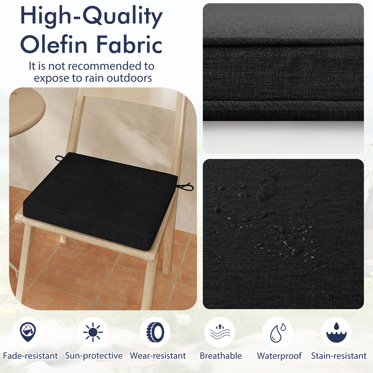 Outdoor Chair Cushion Set of 2 Waterproof Fade-Resistant Olefin Seat Cushions