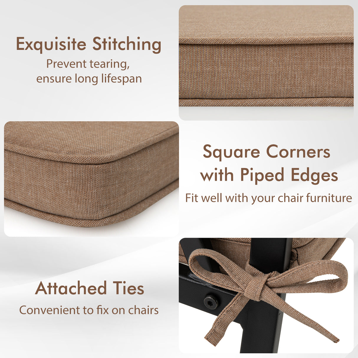 Outdoor Chair Cushion Set of 2 Waterproof Fade-Resistant Olefin Seat Cushions