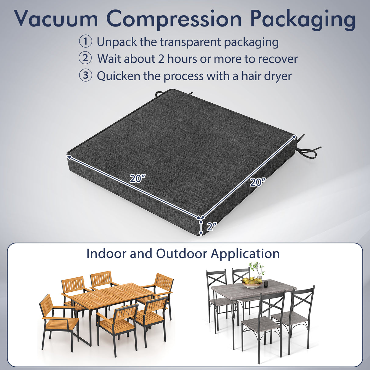 Outdoor Chair Cushion Set of 2 Waterproof Fade-Resistant Olefin Seat Cushions