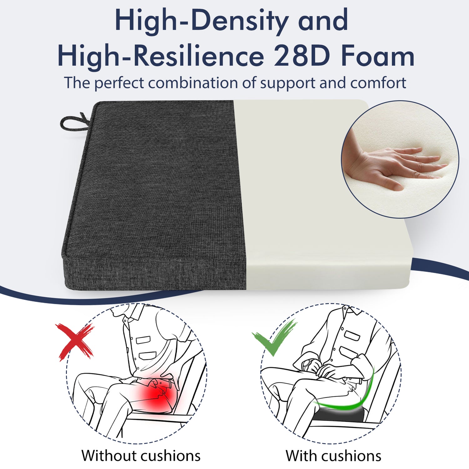 Outdoor Chair Cushion Set of 2 Waterproof Fade-Resistant Olefin Seat Cushions