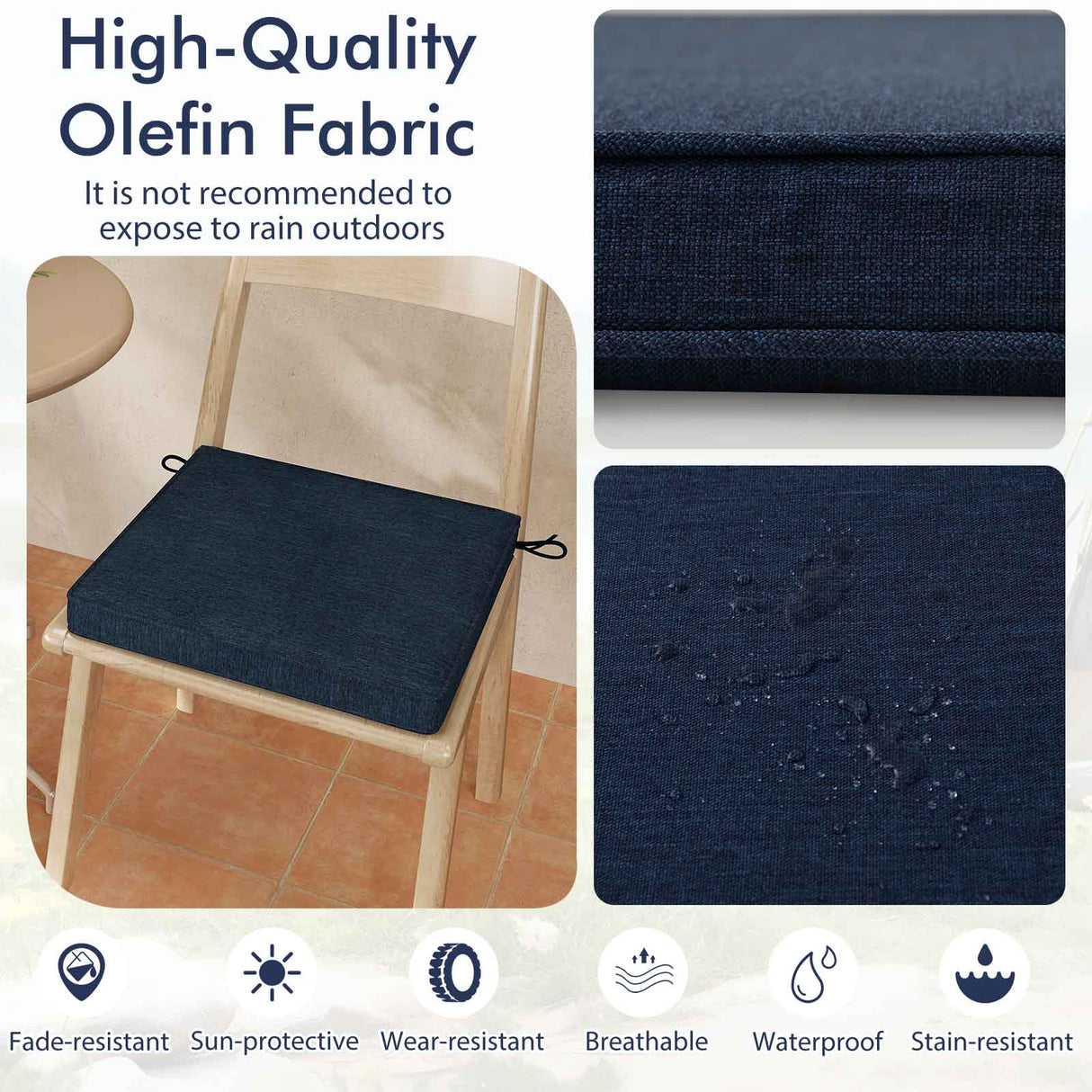 Outdoor Chair Cushion Set of 2 Waterproof Fade-Resistant Olefin Seat Cushions