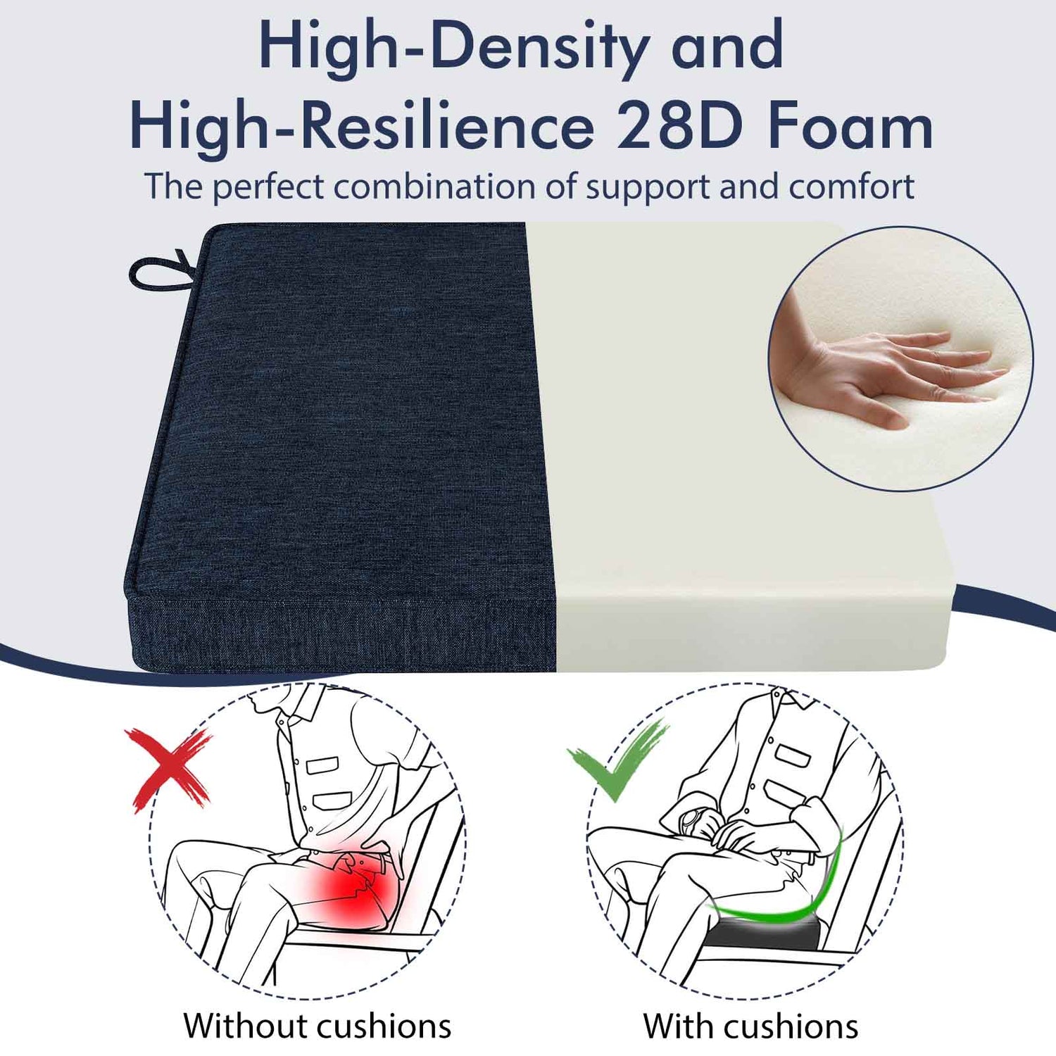 Outdoor Chair Cushion Set of 2 Waterproof Fade-Resistant Olefin Seat Cushions