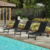 Outdoor Chaise Lounge Chair with Wheels and Metal Frame-Black