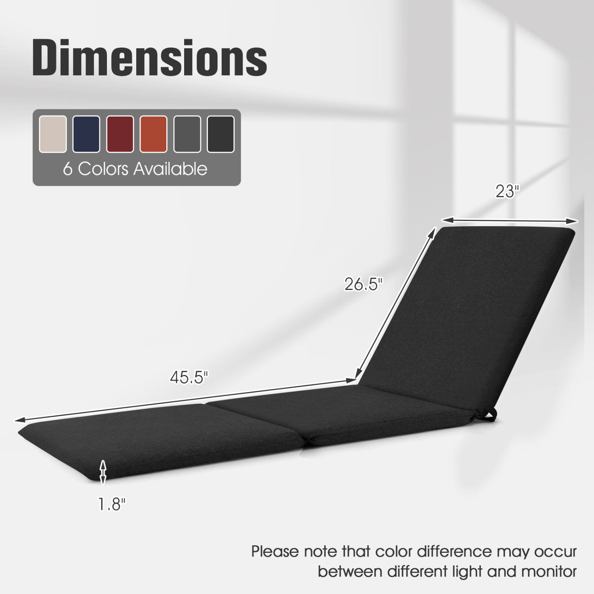 Outdoor Chaise Lounge Cushion Patio Furniture Folding Pad with Fixing Straps