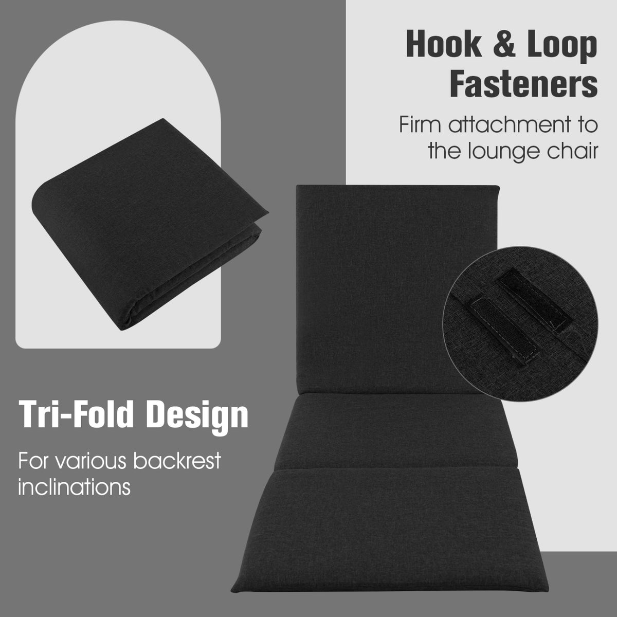 Outdoor Chaise Lounge Cushion Patio Furniture Folding Pad with Fixing Straps