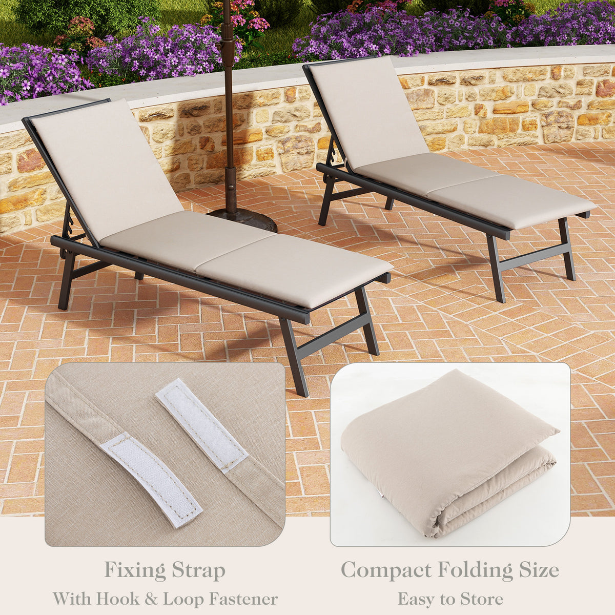 Outdoor Chaise Lounge Cushion Patio Furniture Folding Pad with Fixing Straps