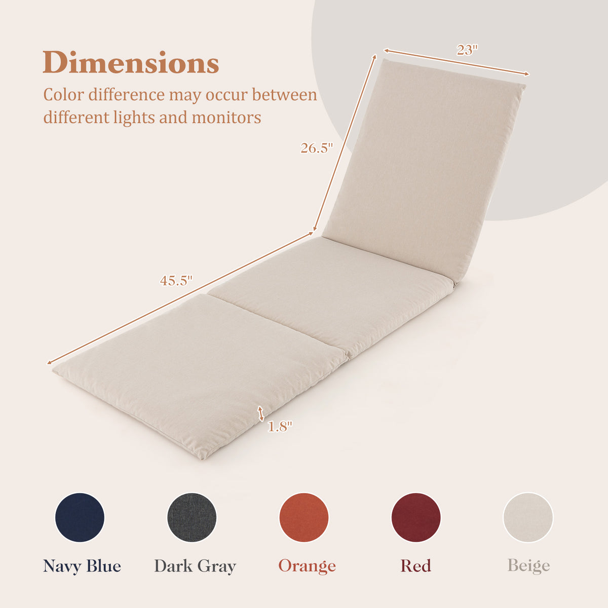 Outdoor Chaise Lounge Cushion Patio Furniture Folding Pad with Fixing Straps