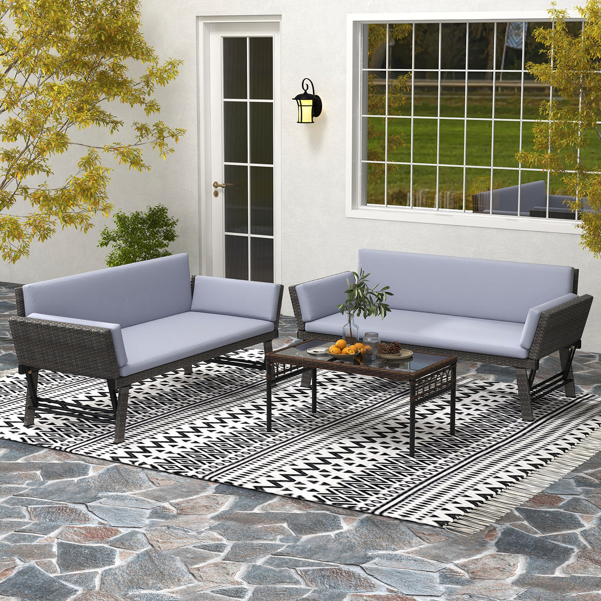 Outdoor Convertible Sofa Daybed with Adjustable Armrests for Balcony