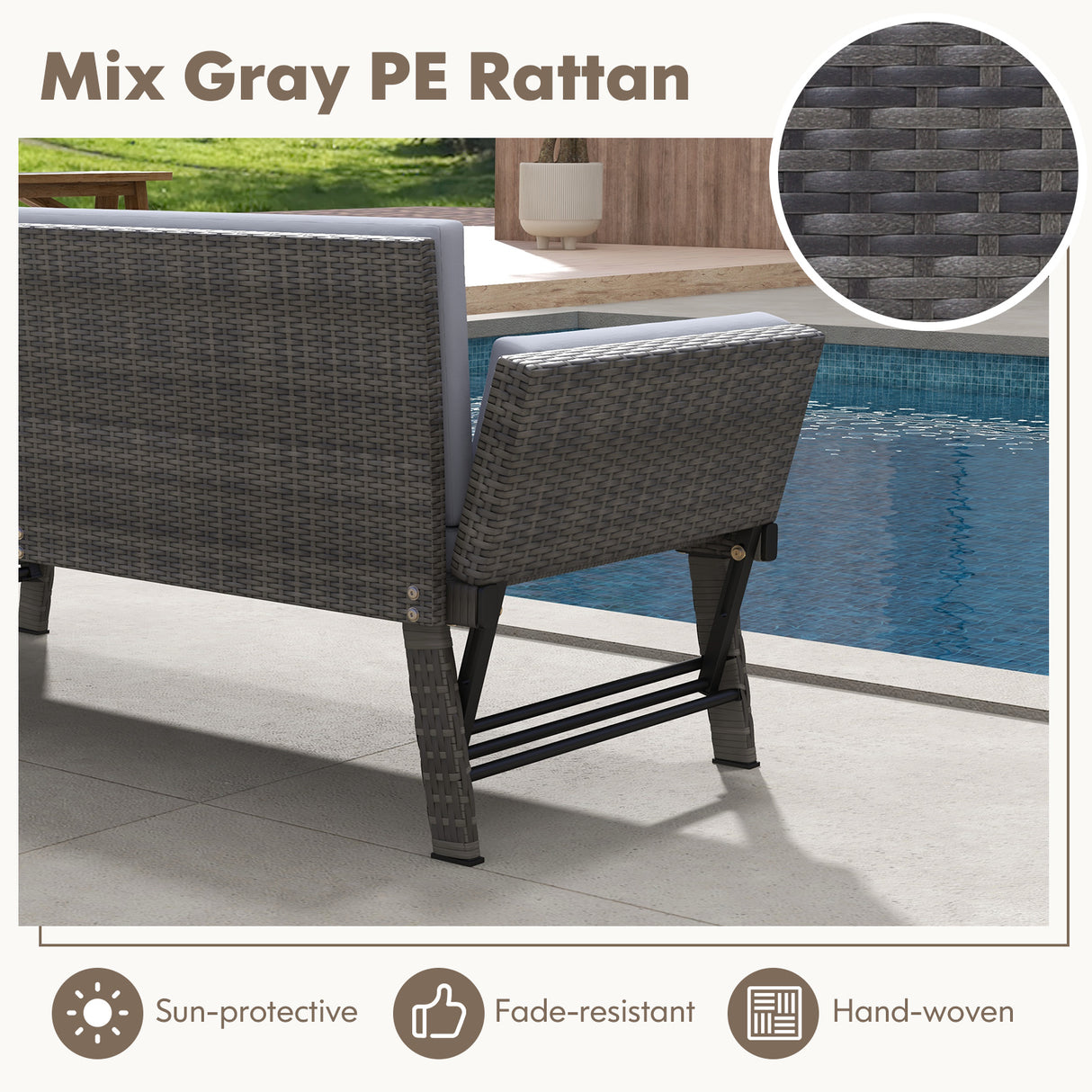 Outdoor Convertible Sofa Daybed with Adjustable Armrests for Balcony
