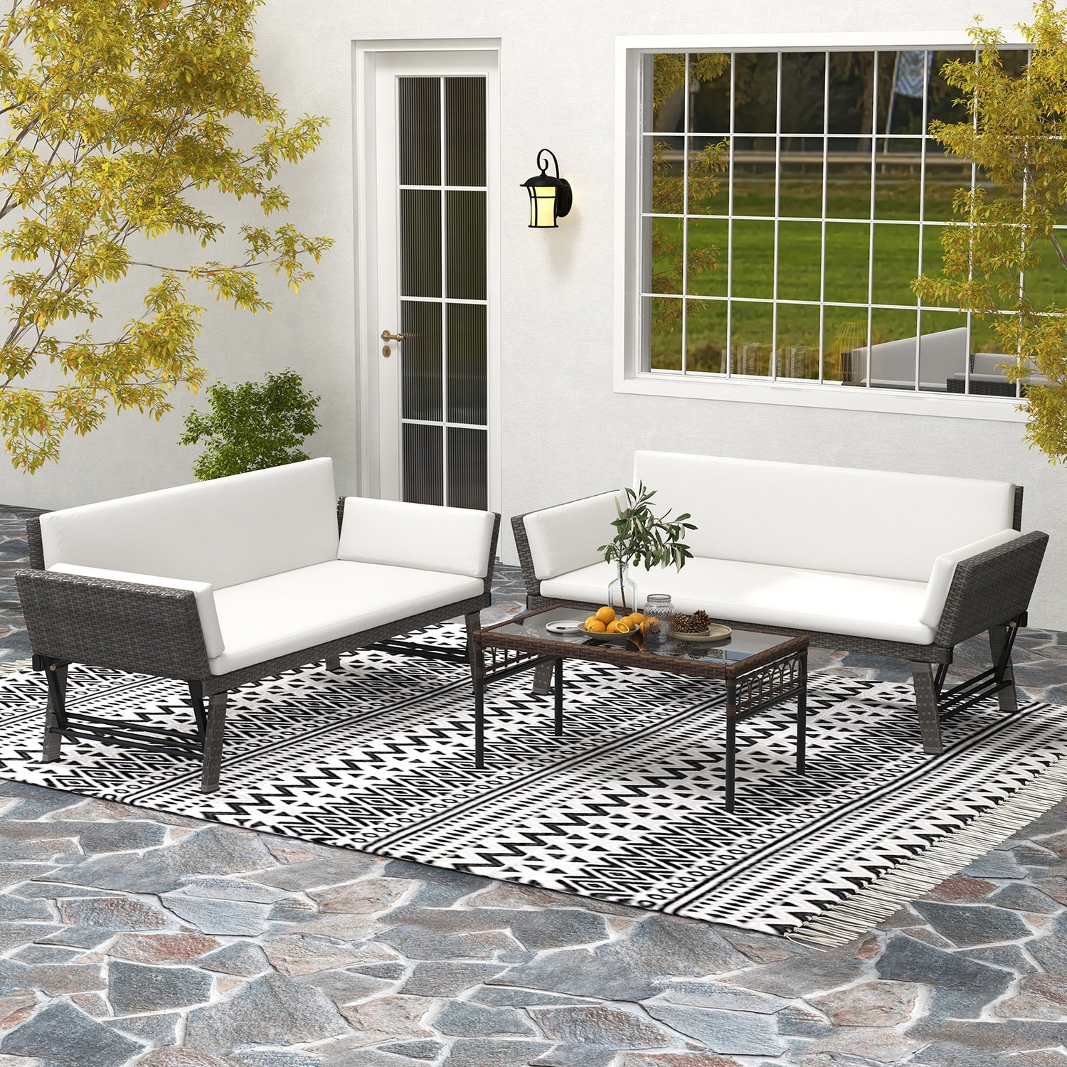 Outdoor Convertible Sofa Daybed with Adjustable Armrests for Balcony