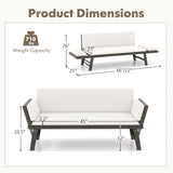Outdoor Convertible Sofa Daybed with Adjustable Armrests for Balcony