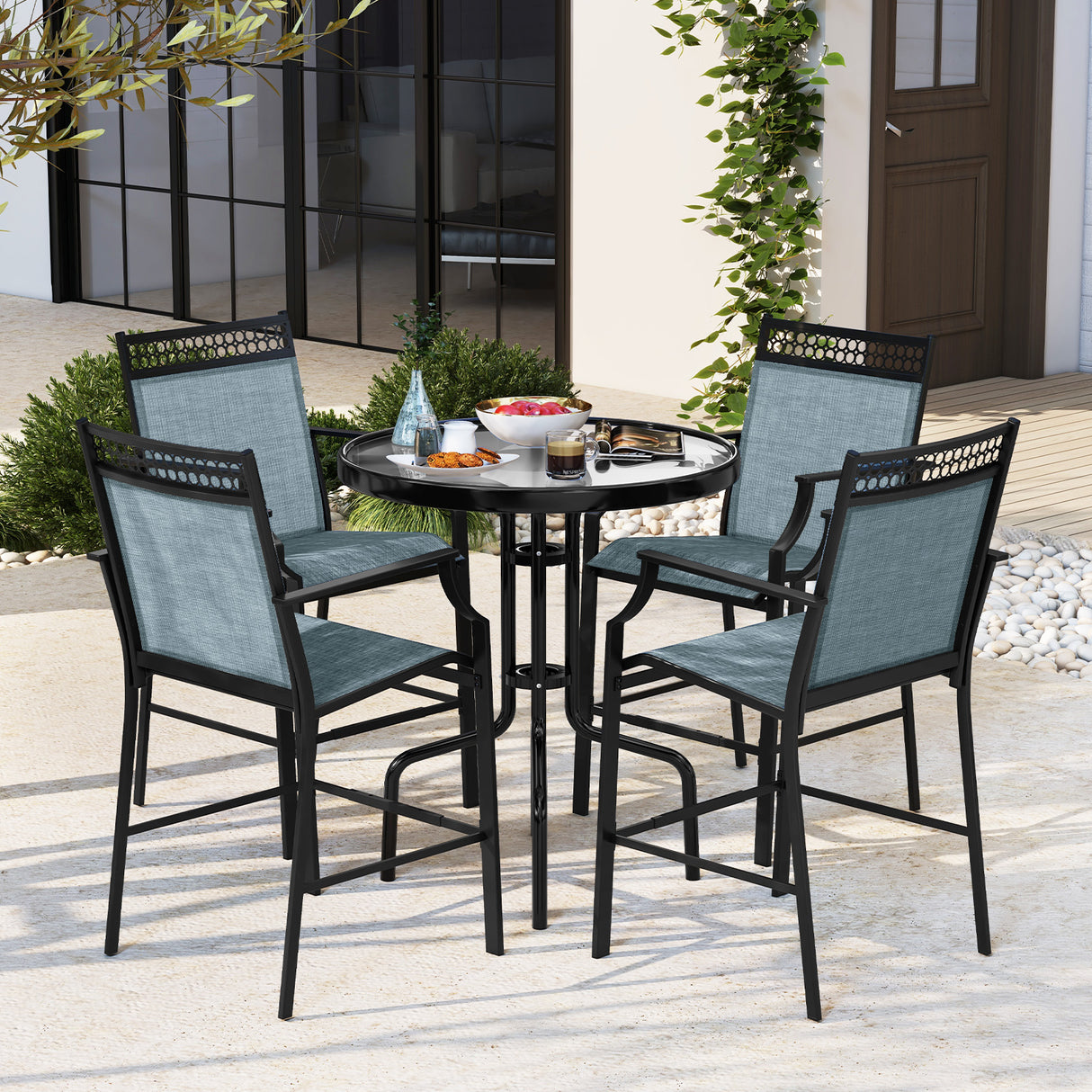 Outdoor Counter Stools Set of 2 Heavy-Duty Barstools with Footrest and Armrests