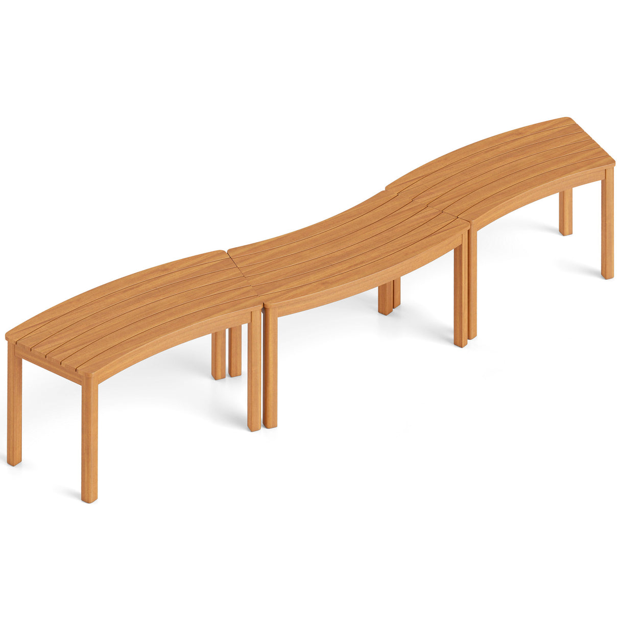 Outdoor Curved Acacia  Wood Bench Set of 2/3/4 for Front Porch