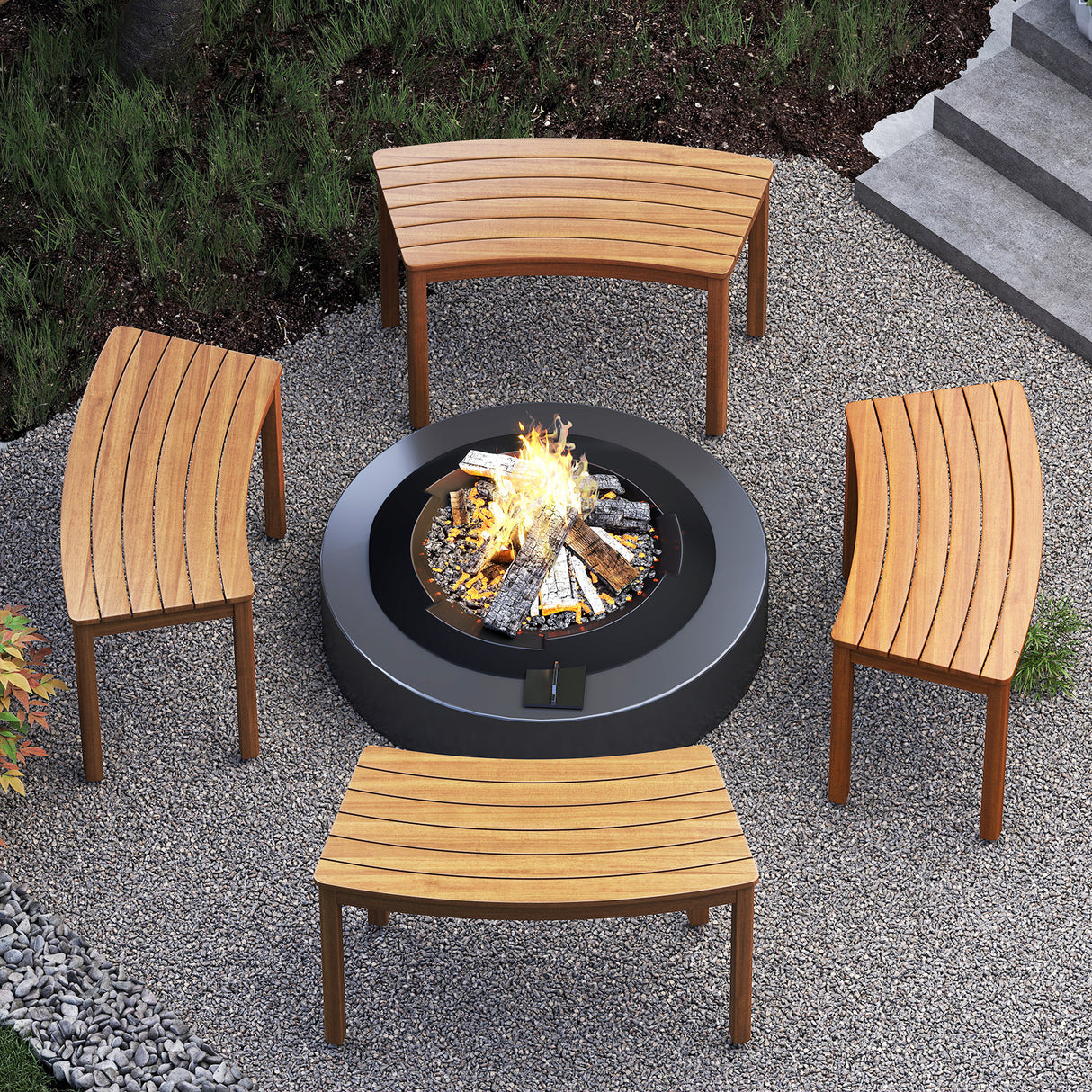 Outdoor Curved Acacia  Wood Bench Set of 2/3/4 for Front Porch