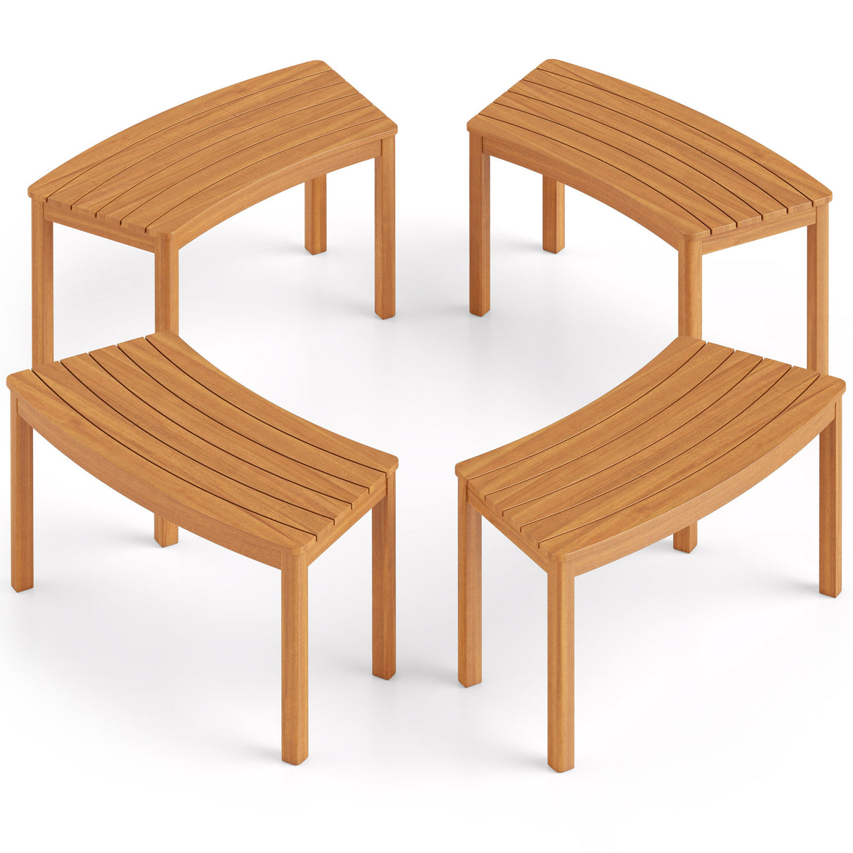 Outdoor Curved Acacia  Wood Bench Set of 2/3/4 for Front Porch