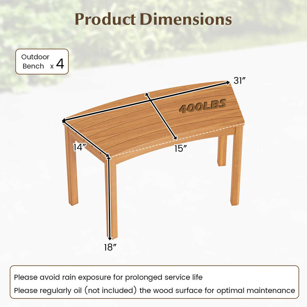 Outdoor Curved Acacia  Wood Bench Set of 2/3/4 for Front Porch