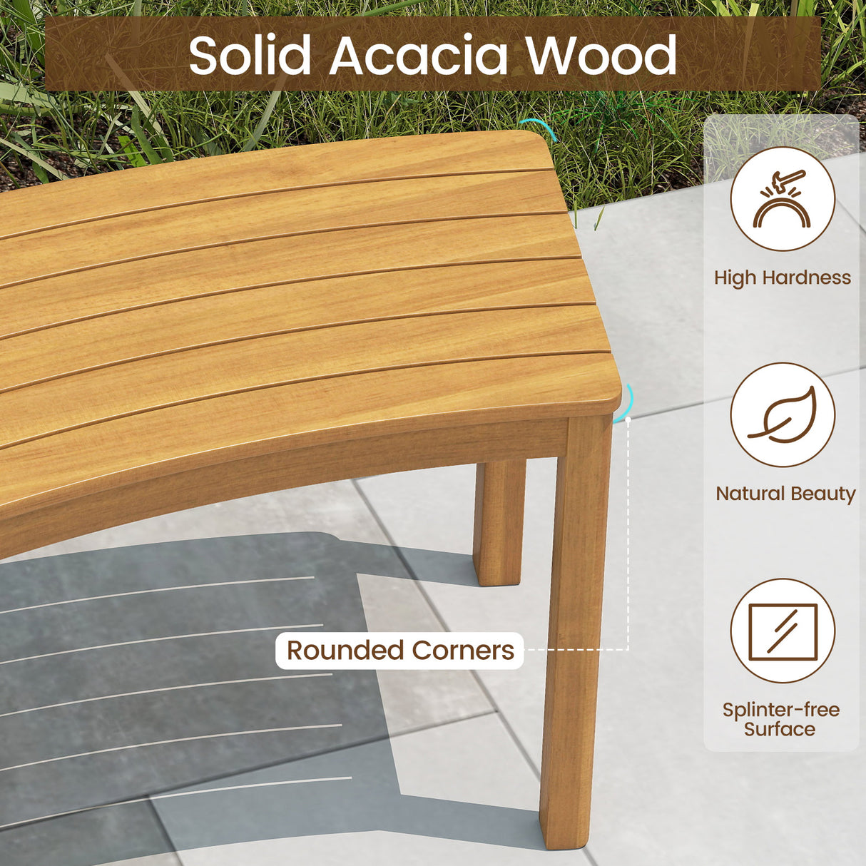Outdoor Curved Acacia  Wood Bench Set of 2/3/4 for Front Porch