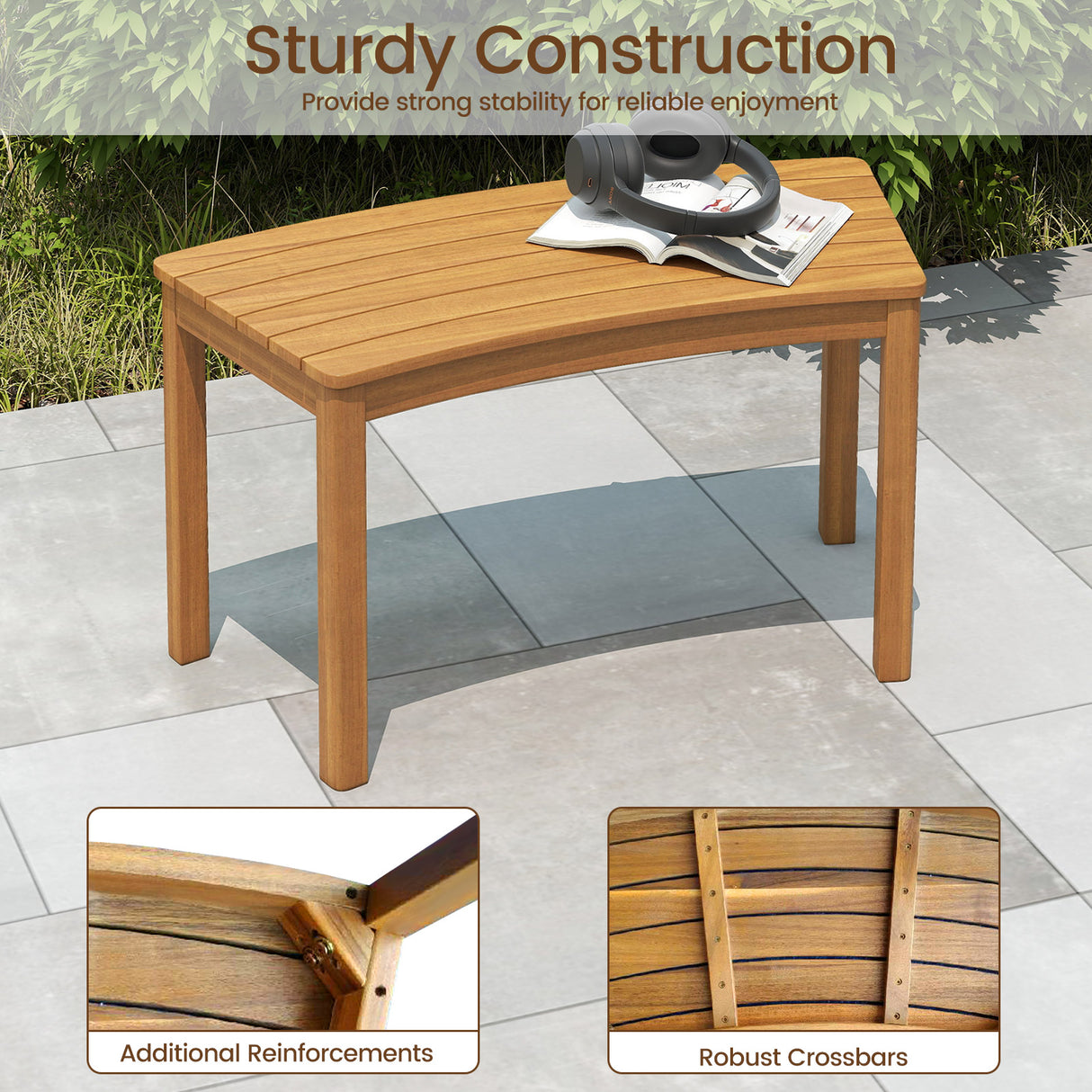 Outdoor Curved Acacia  Wood Bench Set of 2/3/4 for Front Porch