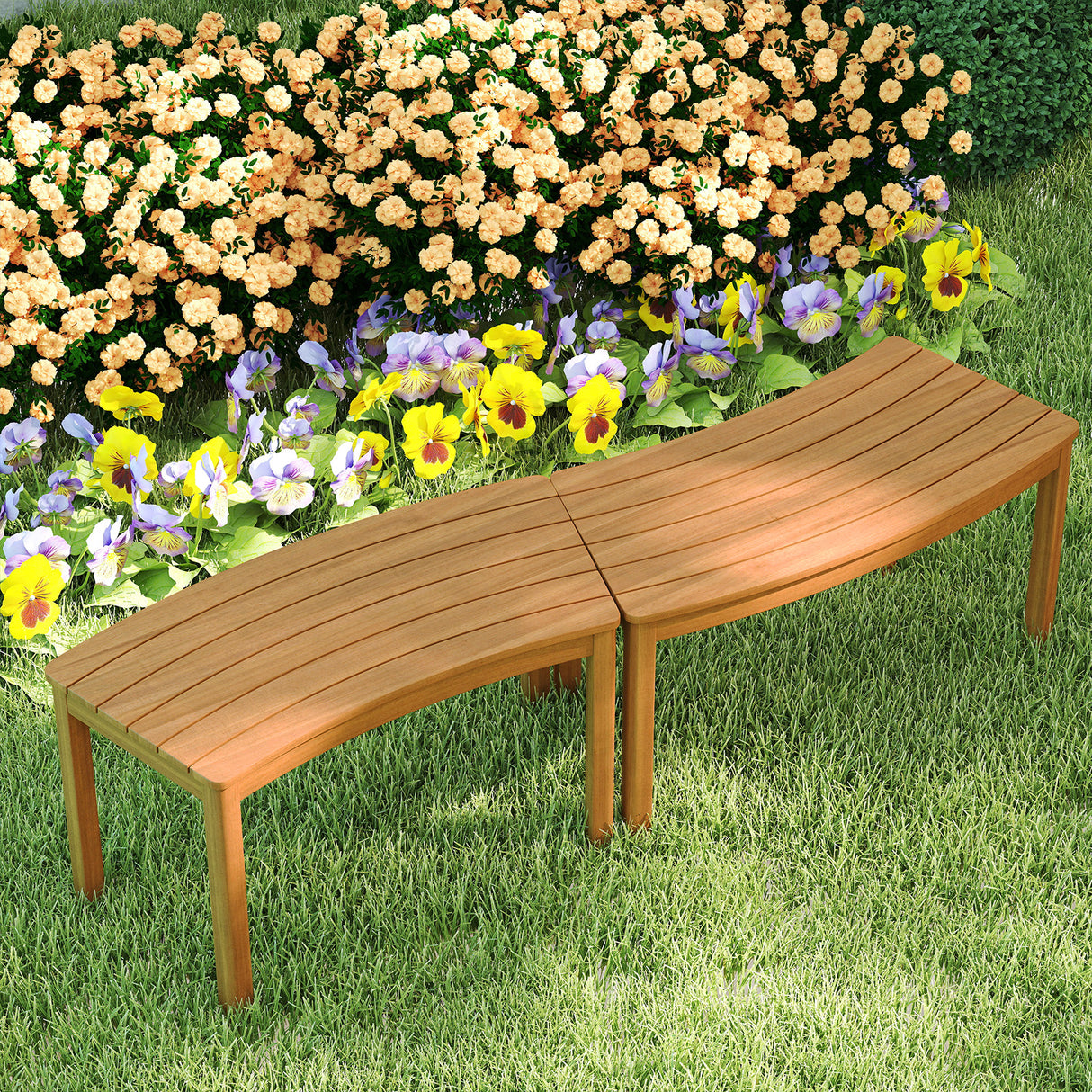 Outdoor Curved Acacia  Wood Bench Set of 2/3/4 for Front Porch