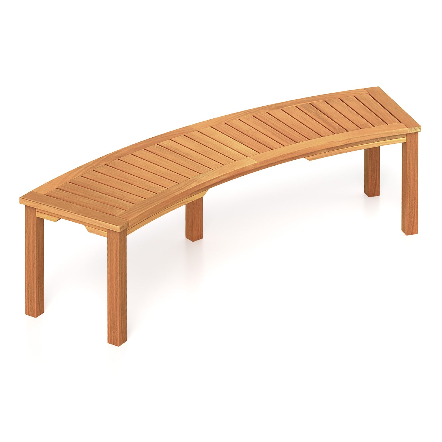 Outdoor Curved Acacia Wood Fire Pit Bench with Slatted Seat