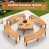Outdoor Curved Acacia Wood Fire Pit Bench with Slatted Seat