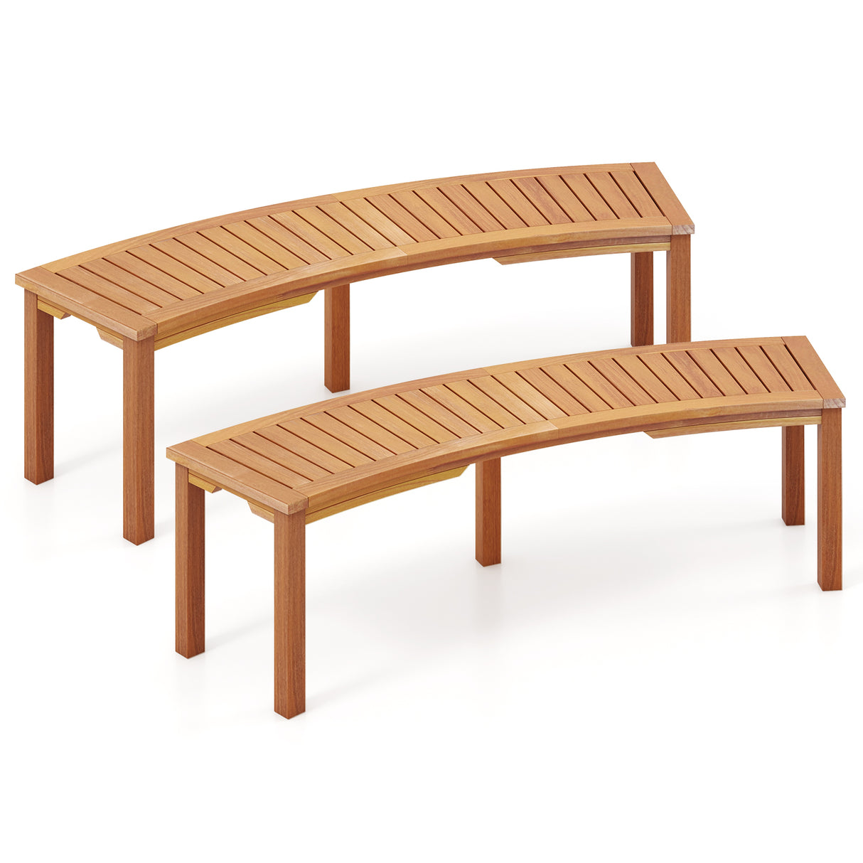 Outdoor Curved Acacia Wood Fire Pit Bench with Slatted Seat