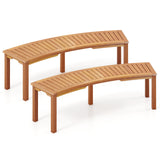 Outdoor Curved Acacia Wood Fire Pit Bench with Slatted Seat