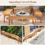 Outdoor Curved Acacia Wood Fire Pit Bench with Slatted Seat