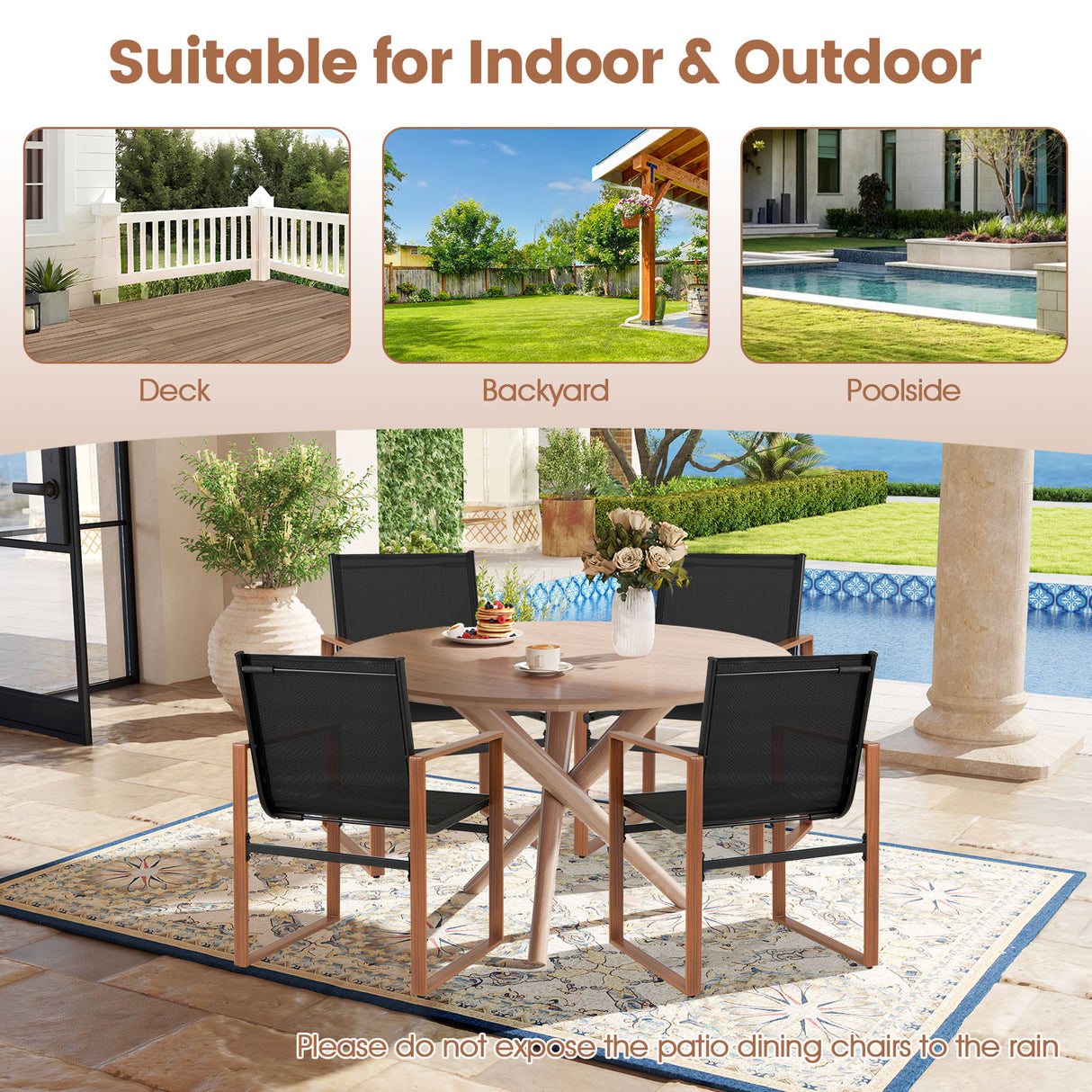 Outdoor Dining Chairs with Breathable Seat and Backrest Set of 2