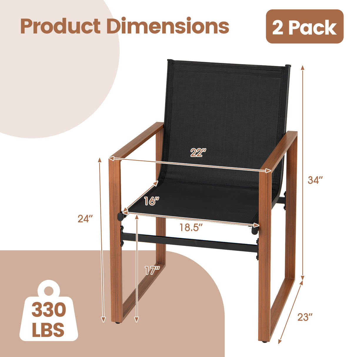 Outdoor Dining Chairs with Breathable Seat and Backrest Set of 2
