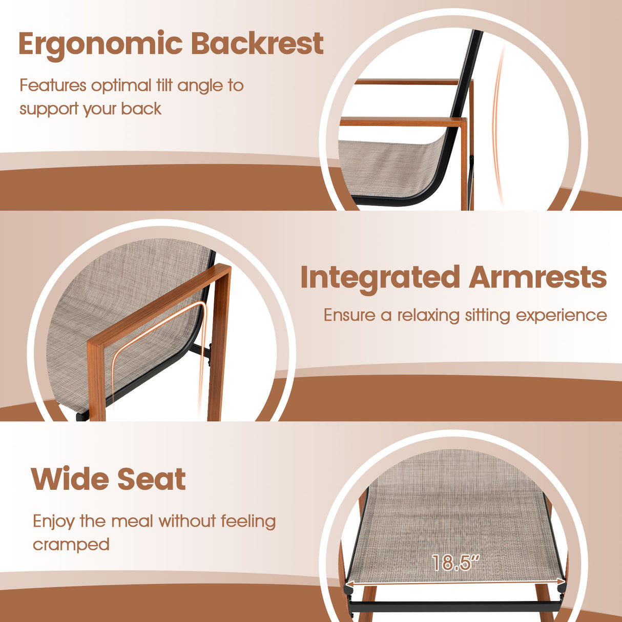 Outdoor Dining Chairs with Breathable Seat and Backrest Set of 2